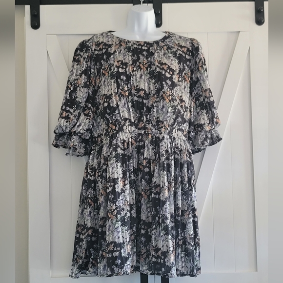 Lulu's Black Floral Print Skater Mini Dress | Size XL - Picture 4 of 11